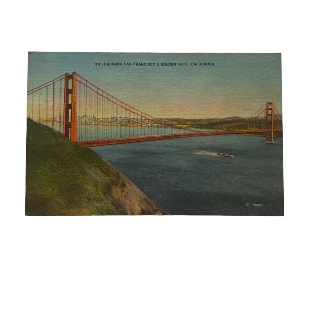 Vintage San Francisco Golden Gate Bridge California Topographical Standard Postc